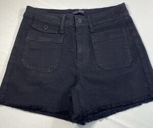 Judy Blue Black Denim Shorts Front Patch Pocket Raw Hem Medium